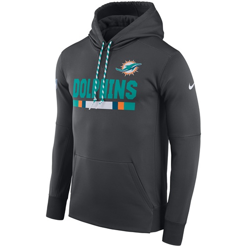 Men's Miami Dolphins Nike Charcoal Sideline ThermaFit Performance PO Hoodie